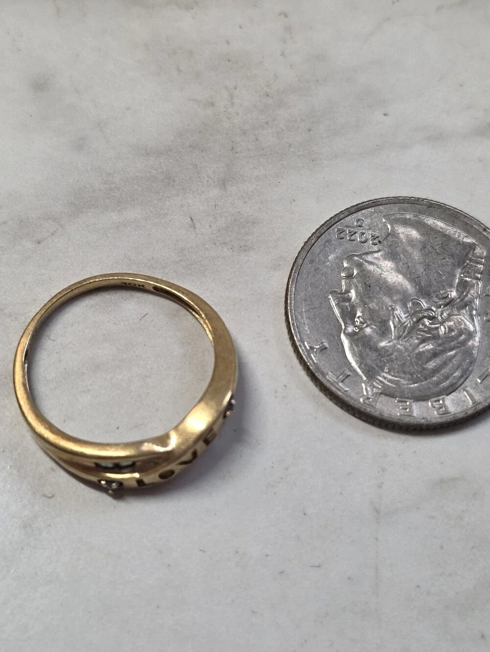 10k Gold-Tone LOVE Accent Ring with Green and Clear Stones